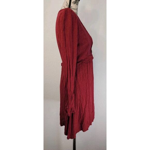 Coco Jaimeson Babydoll Mini Dress Sz Medium V Neck Long Sleeves Cottage Burgundy - Picture 5 of 10